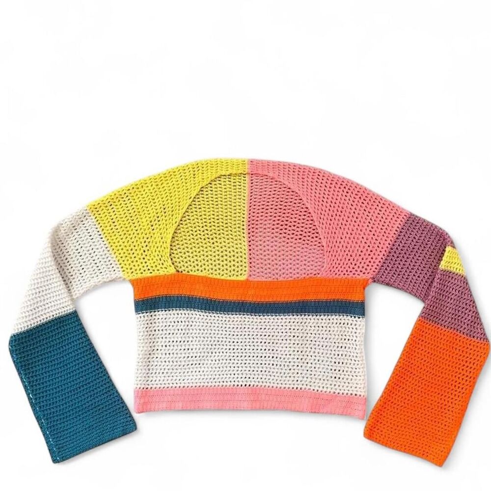 Women's Colorblock Crochet Knit Bolero Shrug Women’s Medium - Picture 2 of 4